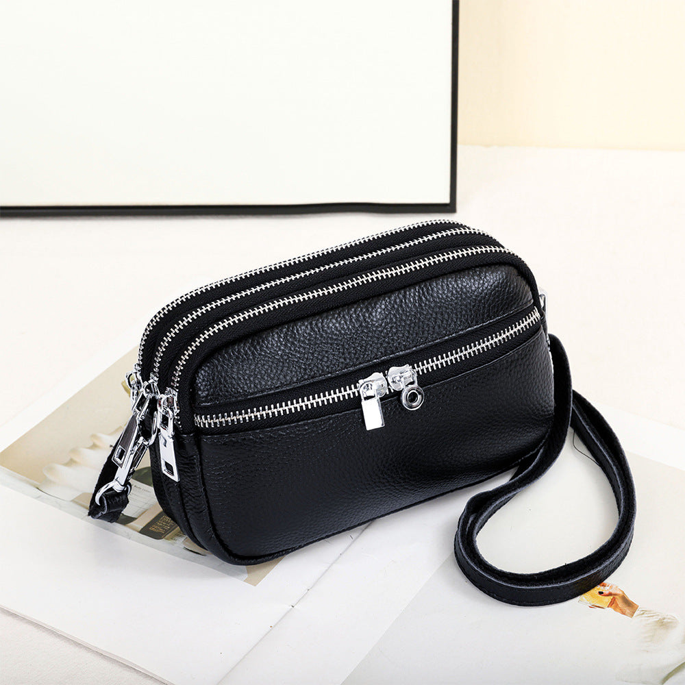 Women's Layer Cowhide Large Capacity Zip One Crossbody Bags