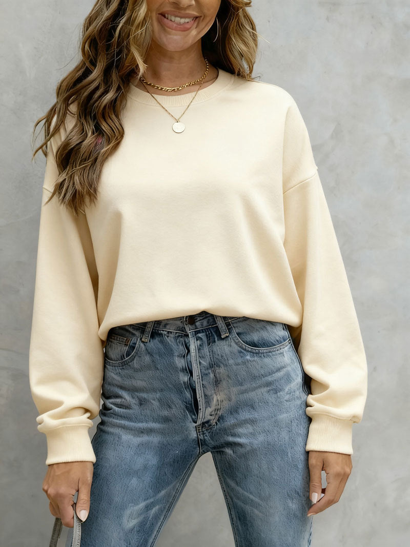 Women's Solid Color Casual Loose Crew Neck Sweaters