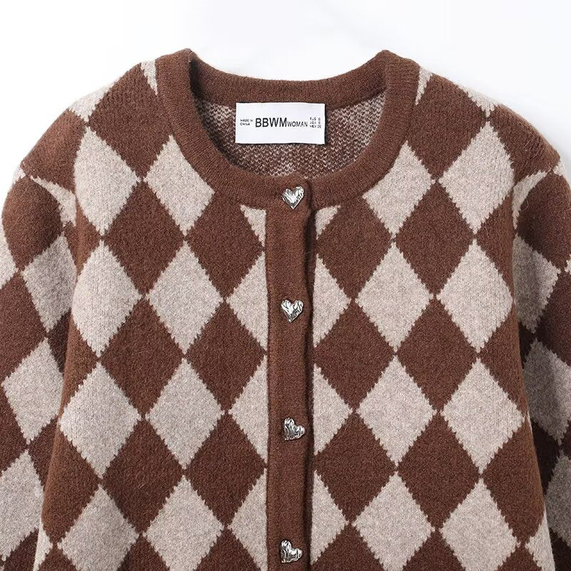 Women's Autumn Fashion Casual Loose Diamond Pattern Knitwear