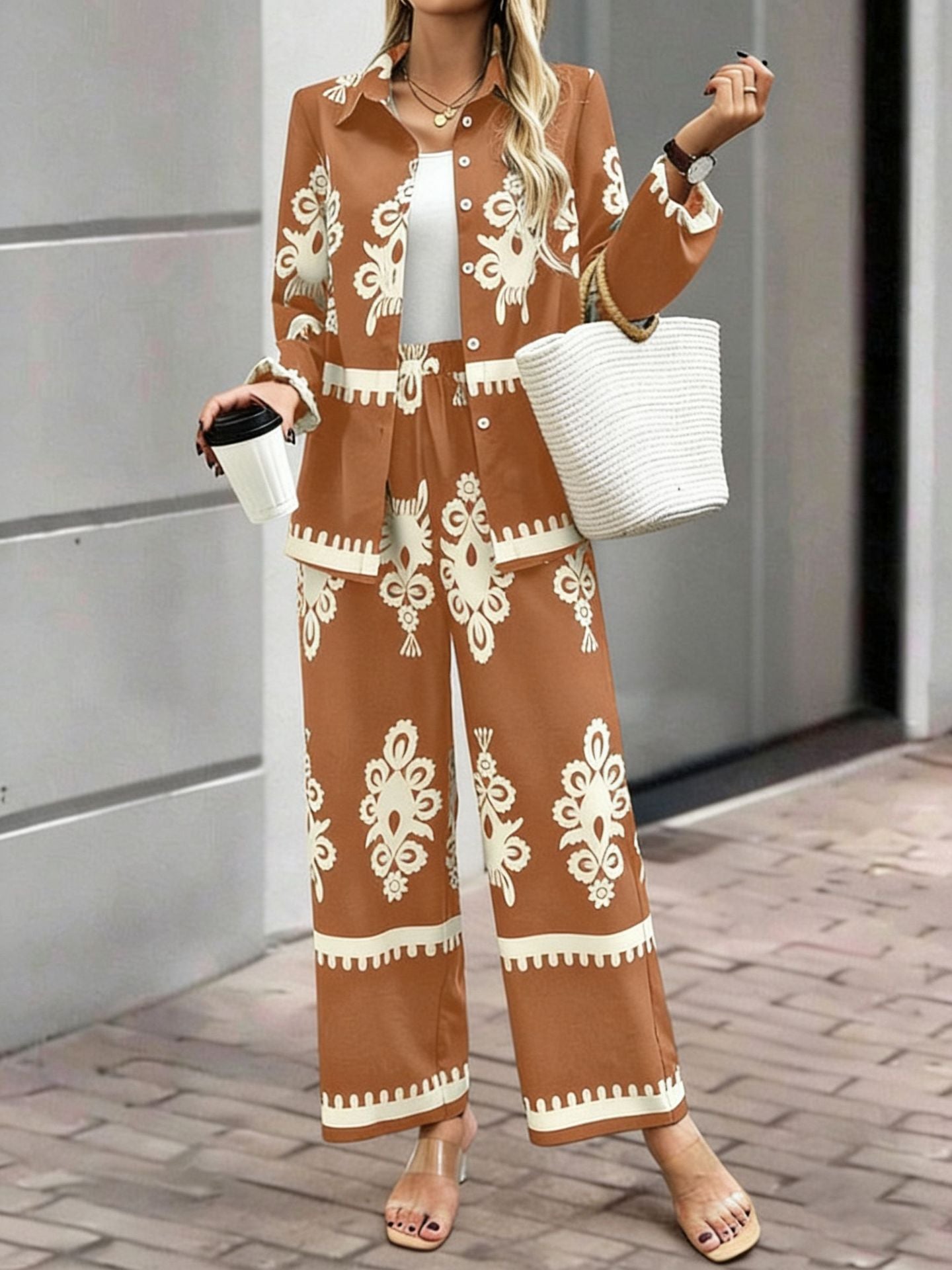 Women's Wear Style Printed Loose Trousers Two Fashion Casual Suit