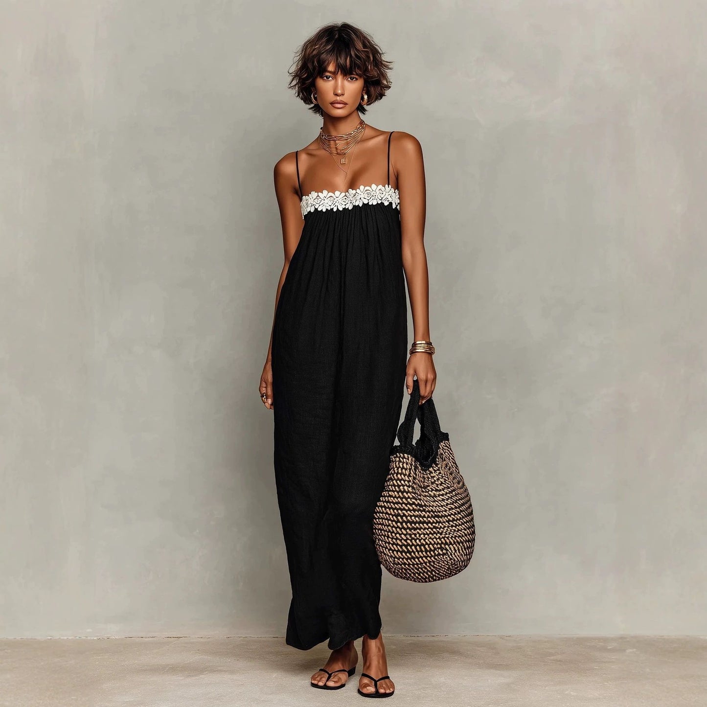 Women's Summer Lace Stitching Casual Strap Dress