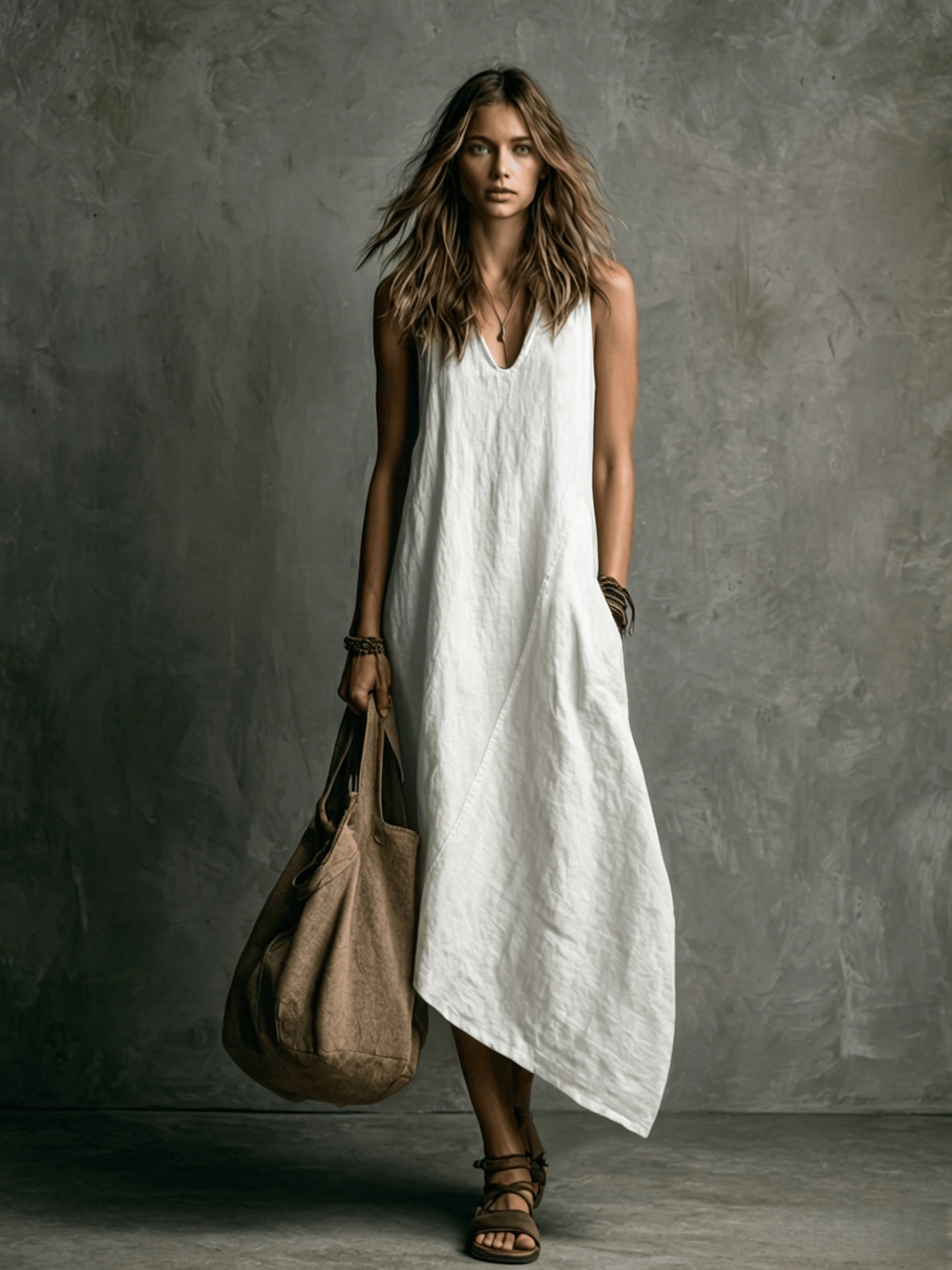 Summer Fashion Stitching Sleeveless Pocket Vacation Dress