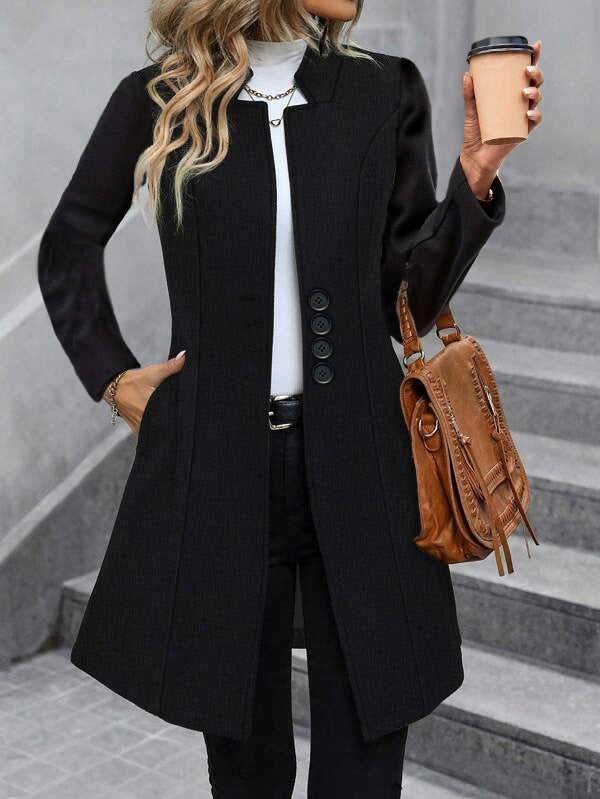 Women's Elegant Mid-length Lapel Slimming Solid Color Jackets