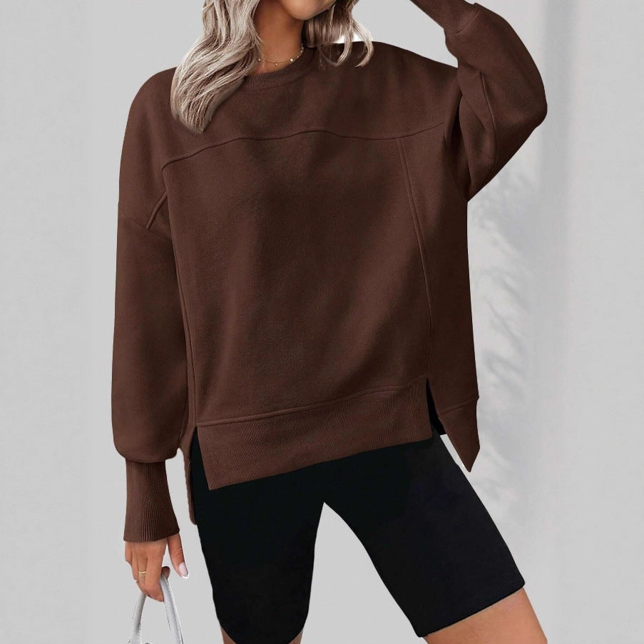 Women's Round Neck Long Sleeve Split Casual Loose Women's Sweater, Sweater
