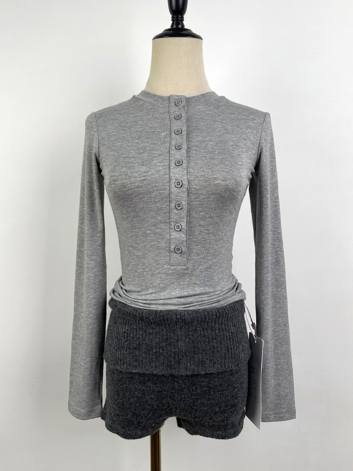 Women's Spring Hot Henley Shirt Sexy Slimming Long-sleeved T-shirt Blouses
