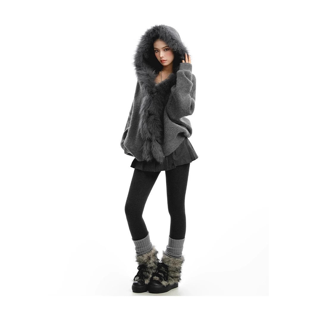 Cape Shawl Fur Collar Cloak Solid Sweaters