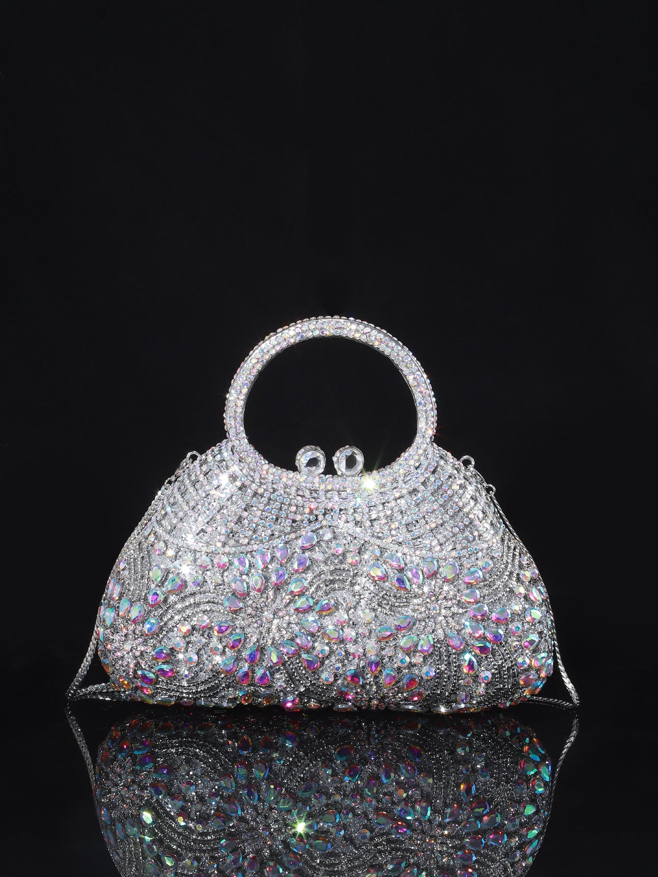 Shiny Champagne Bottle Rhinestone Bow Crystal Chain Evening Bags