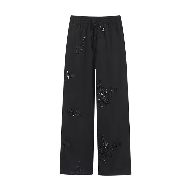 Women's Sequin Embroidery Loose Shirt Trousers Two-piece Suits
