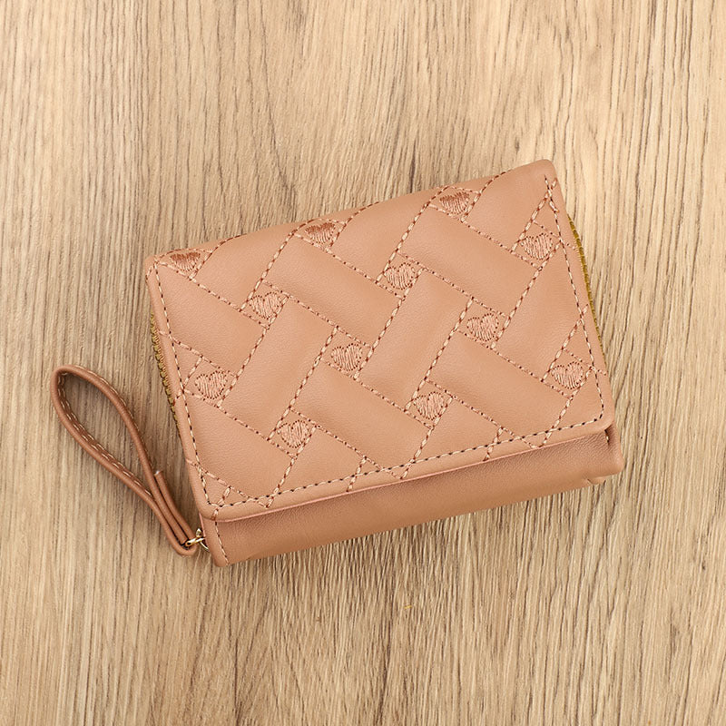 Women's Short Simple Embroidered Love Multiple Slots Ladies Wallets