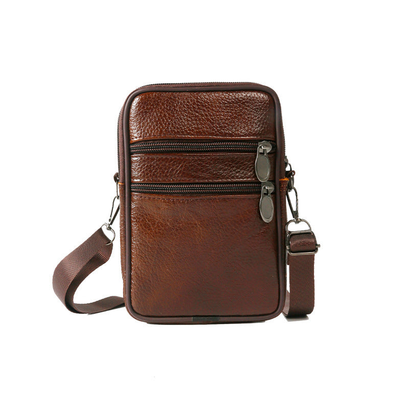 Casual Men's Versatile Vertical Leather Zipper Men's Messenger Bags