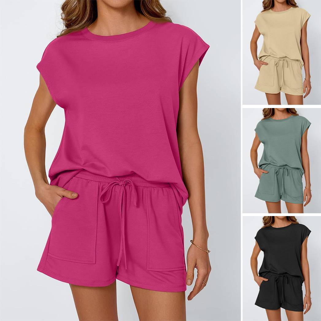 Women's Round Neck Loose Sleeves Two-piece Fashion Casual Suit