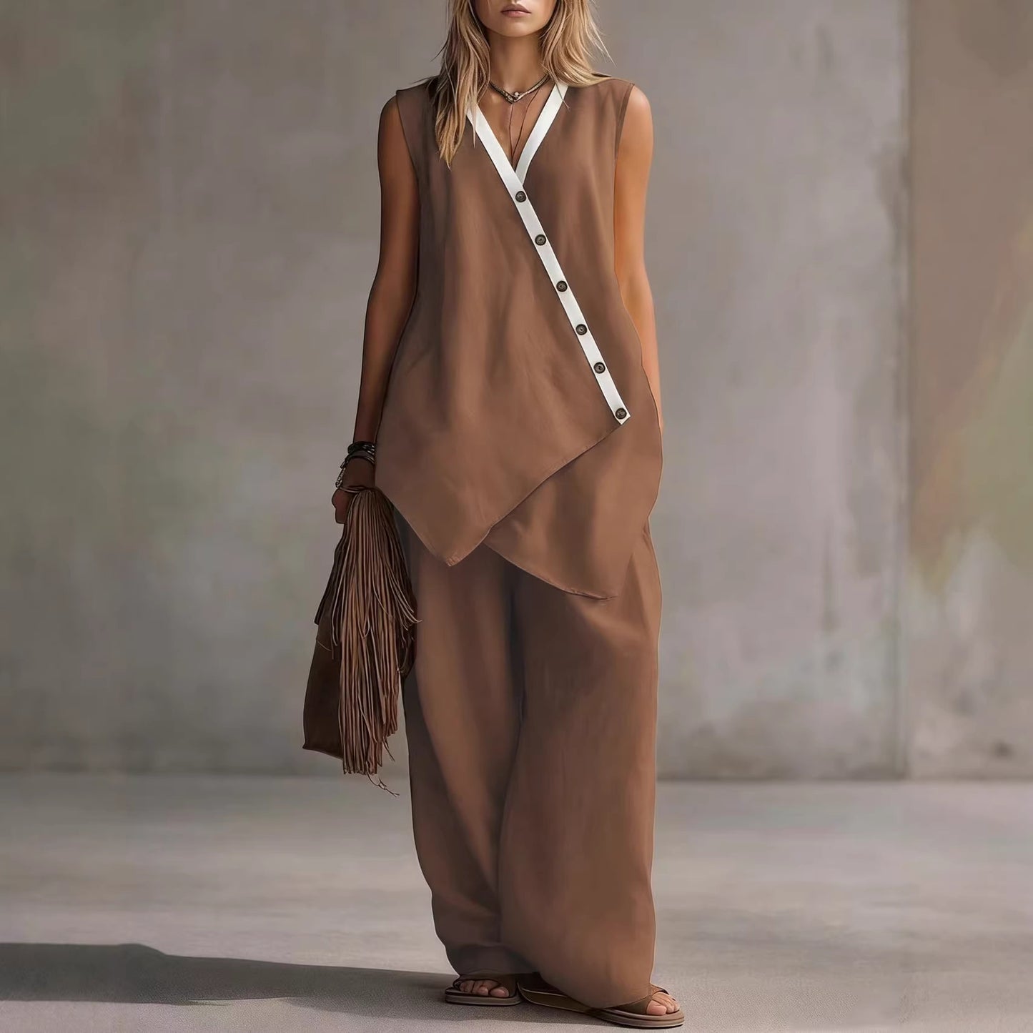 Popular Bohemian Irregular Button Wide Leg Suits