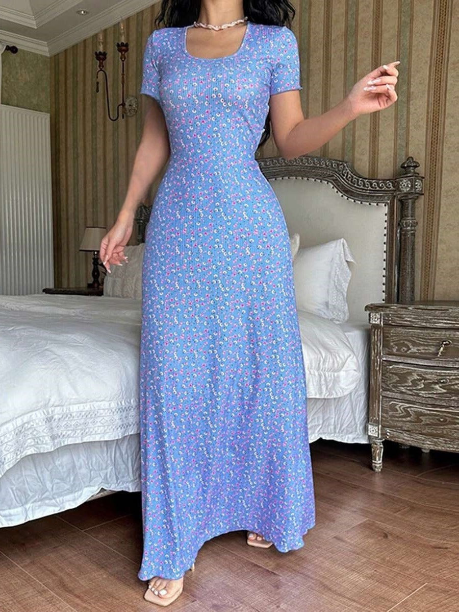 Women's Summer Fashion Printed Collar Back Tie Clothing