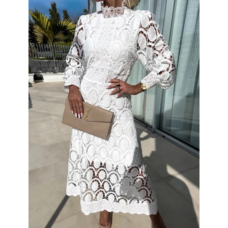 Collar Puff Sleeve Waist Slimming Dress Dresses