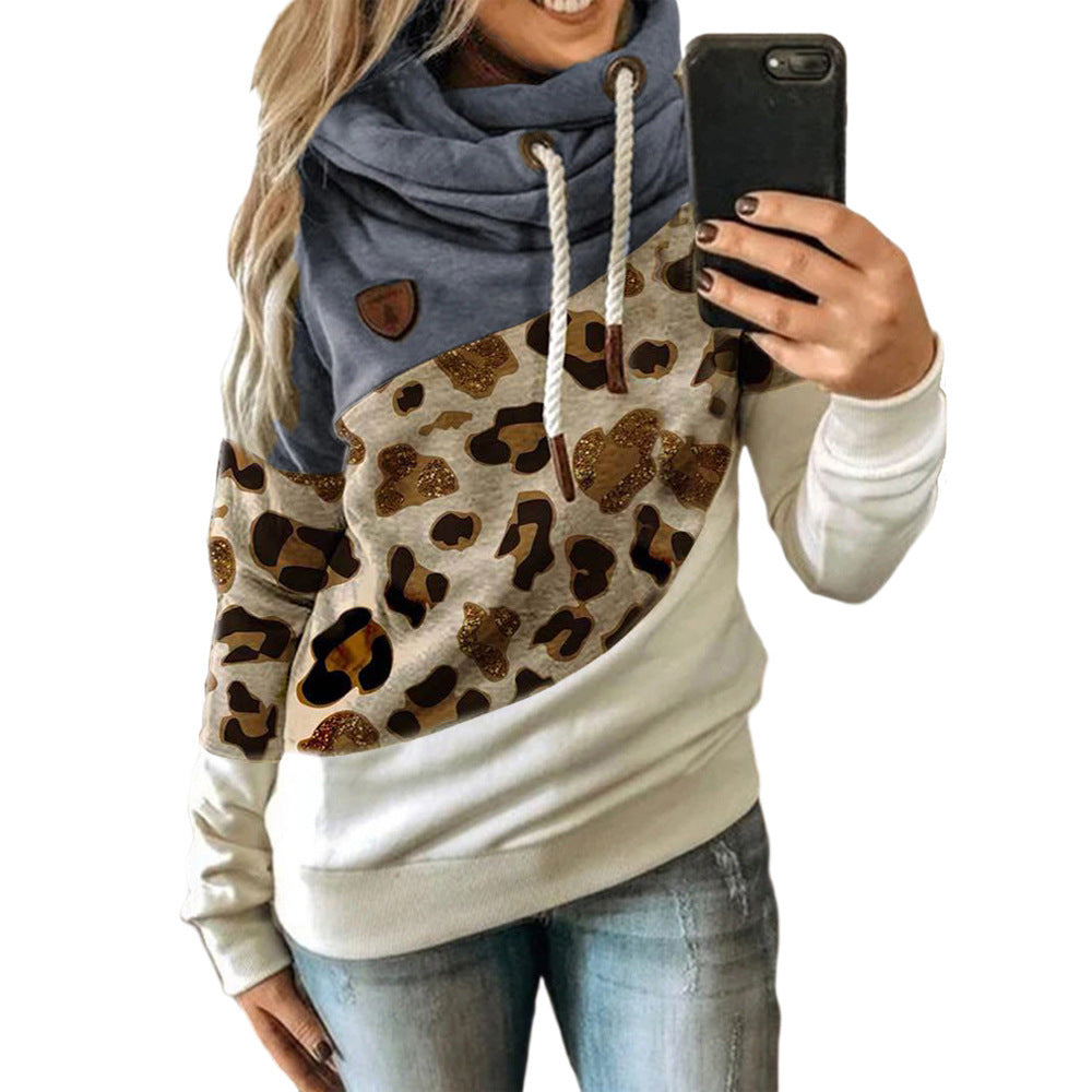 Women's Printed Stitching Hooded Fleece Loose Women's Sweater, Sweater