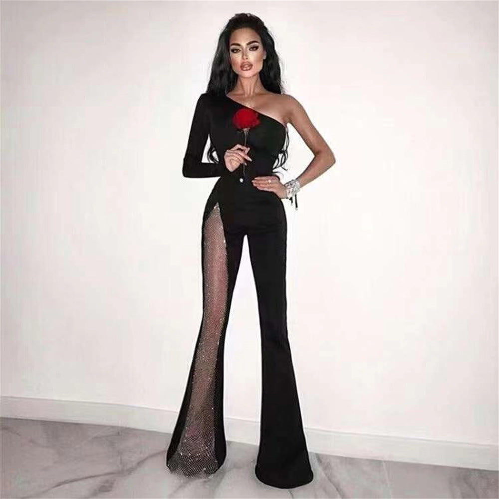 Women's Black Fashion Long Sleeve Sexy Tight Slimming Jumpsuits