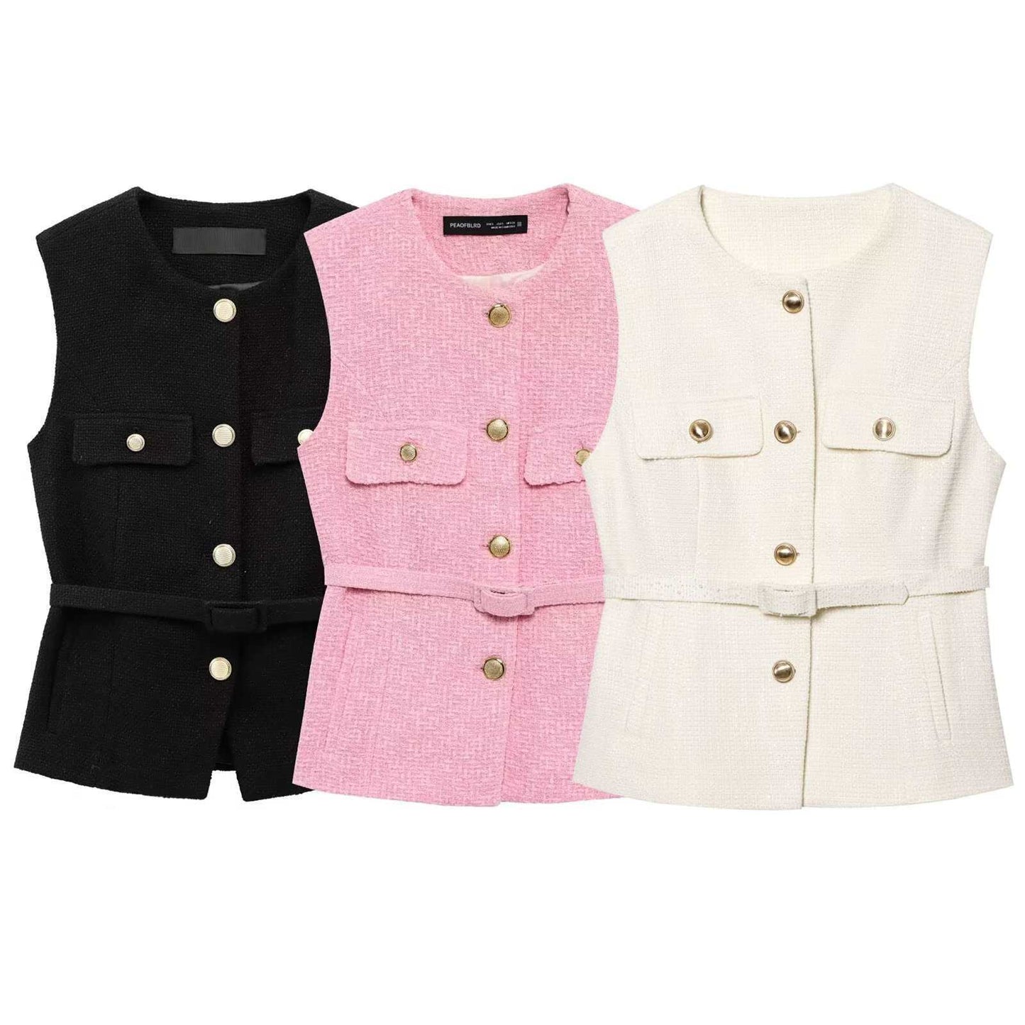 Metal Buckle With Round Neck Punk Vests