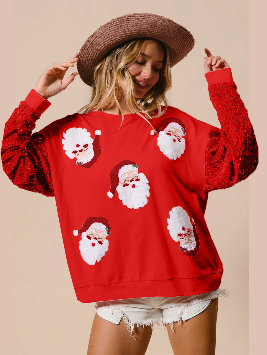 Women's Sweet Sequins Sleeve Christmas Long Sweaters