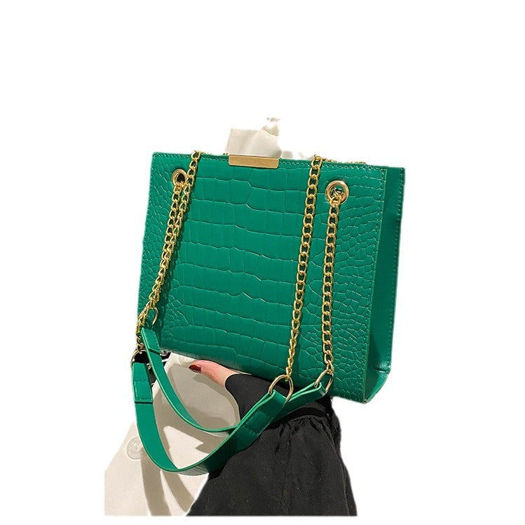 Women's Fashion Stone Pattern Chain Texture Shoulder Bags