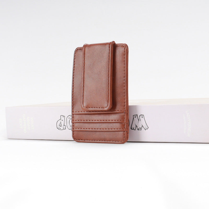 Men's Leather Lightweight Multiple Slots Magnet Retro Card Holder