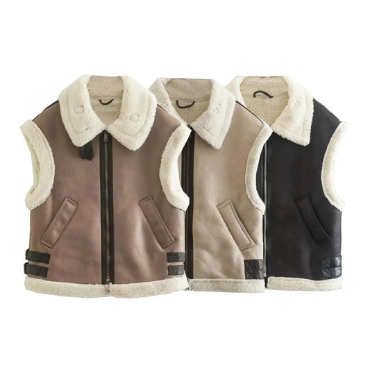 Women's Clothes Fur Integrated Fleece Stitching Sleeveless Vests