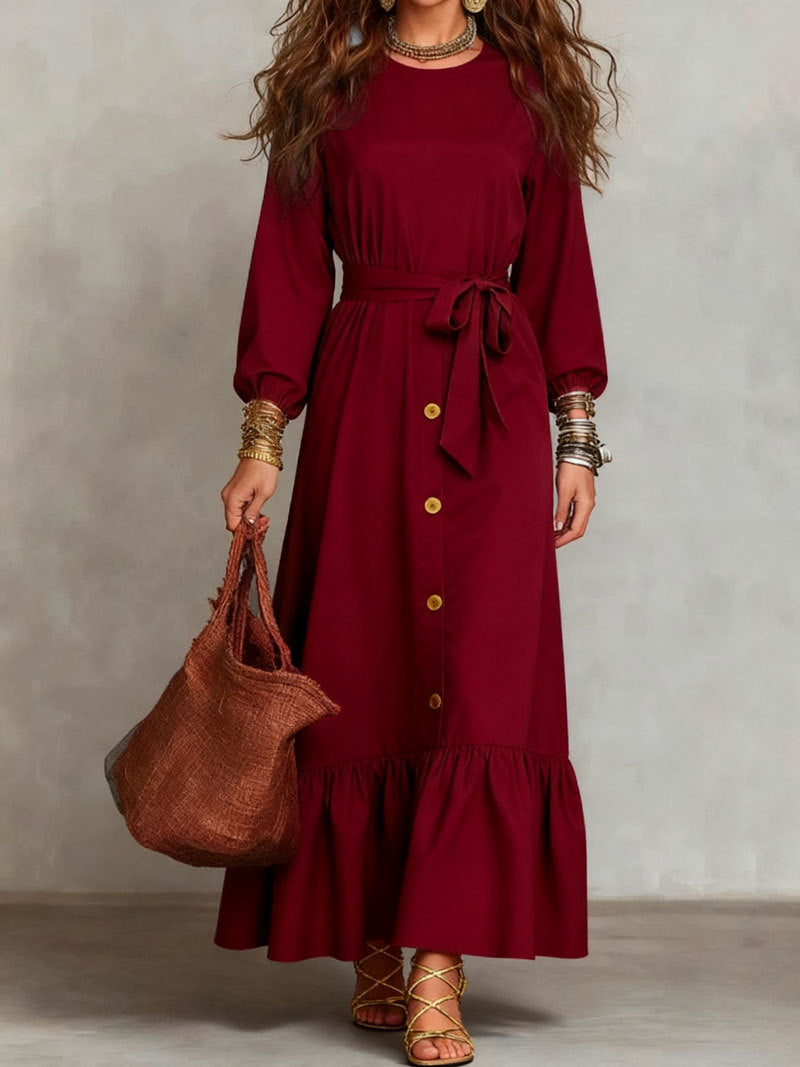Women's Elastic Waist Stitching Pure Color Ruffles Skirts
