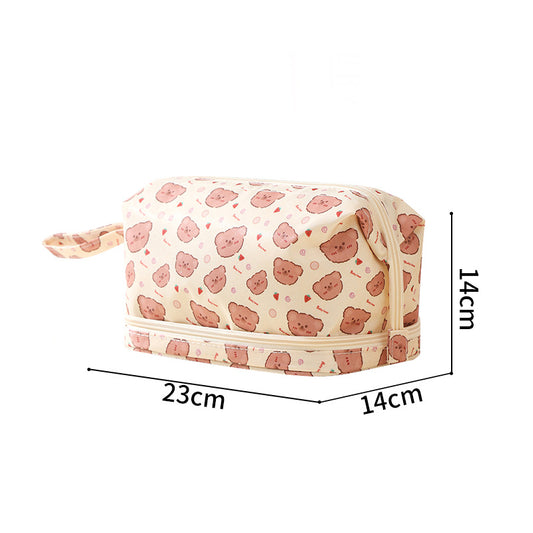 Twill Double Layer Color Trip Toiletry Cosmetic Bags