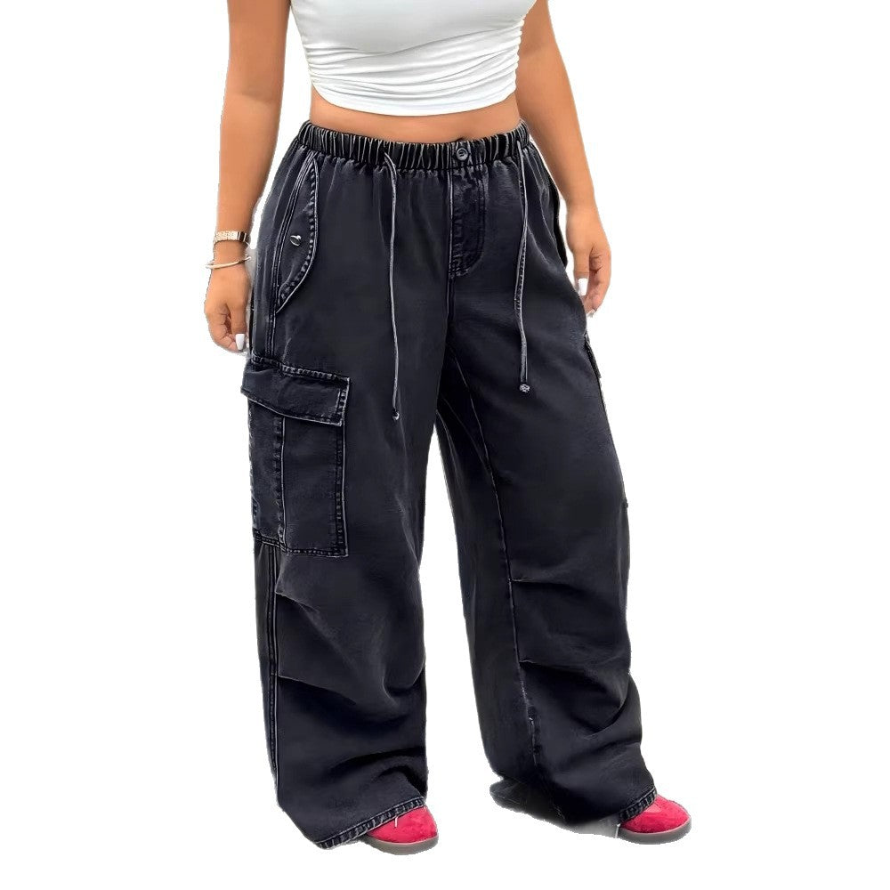 Oversized Cargo Distressed Drawstring High Waist Loose Women's Jeans