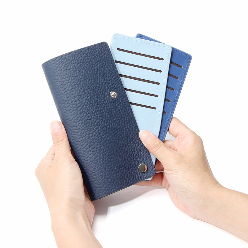 Women's Sliding Genuine Leather Contrast Color Design Card Holder