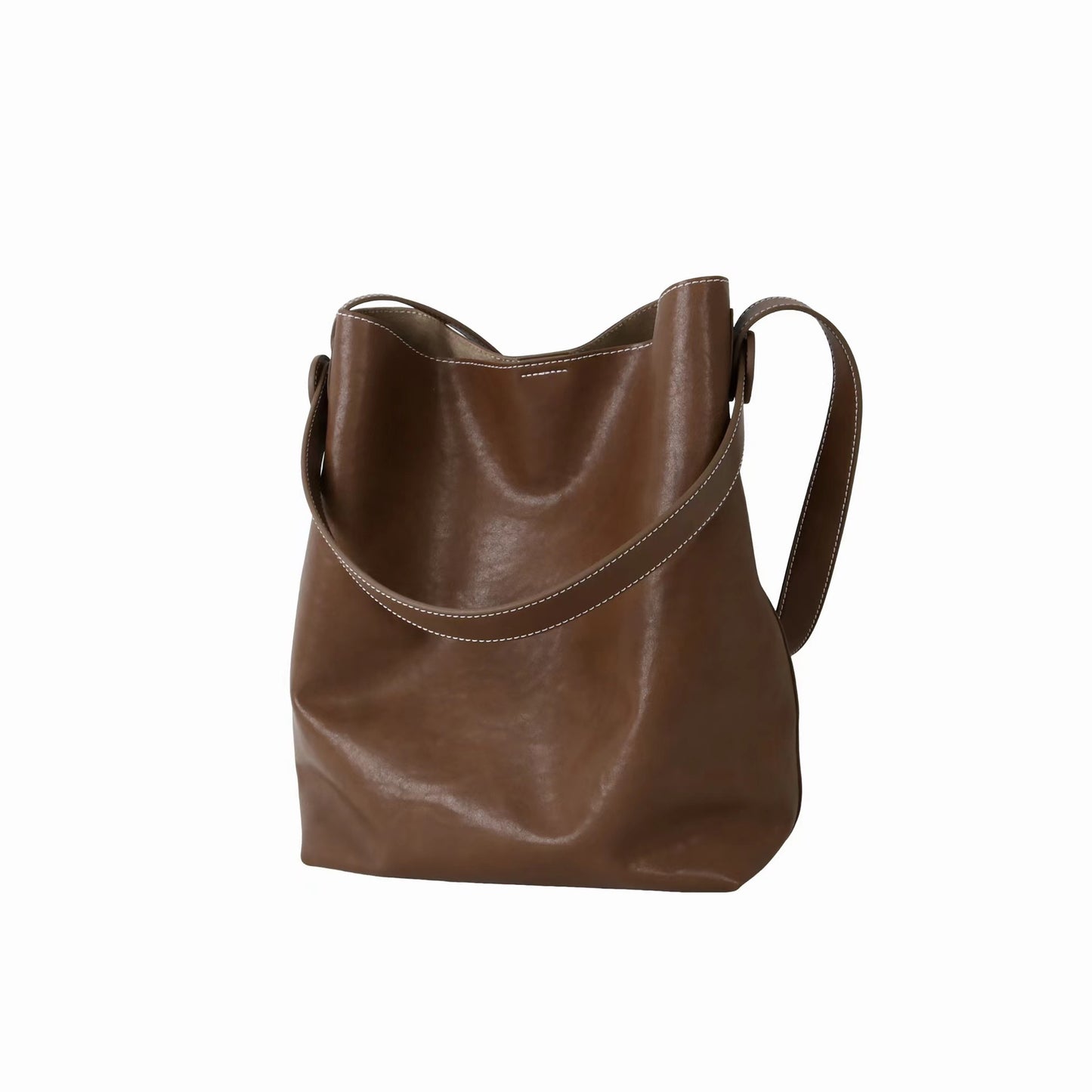 Cowhide Vegetable Basket Niche Large Capacity Handbags