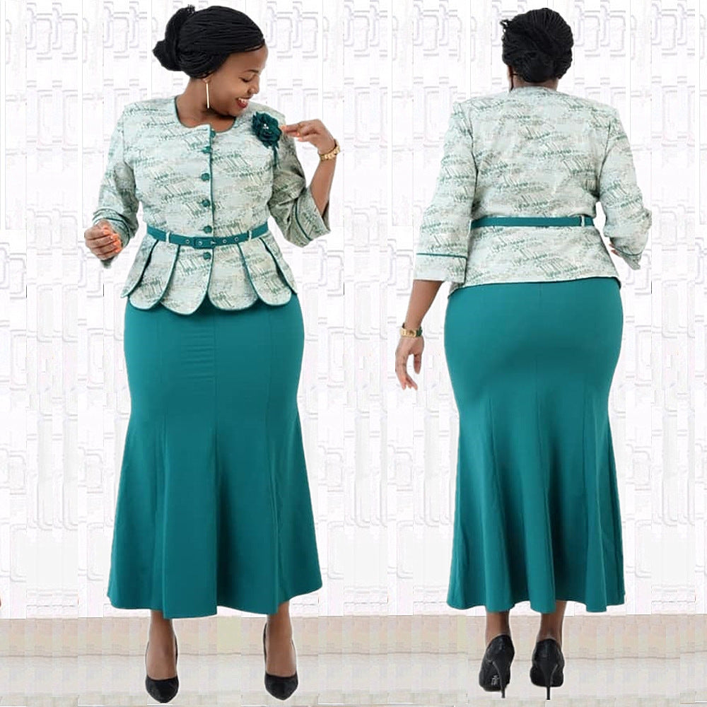 Women's African Wear Large Printed Two-piece Pack Suits