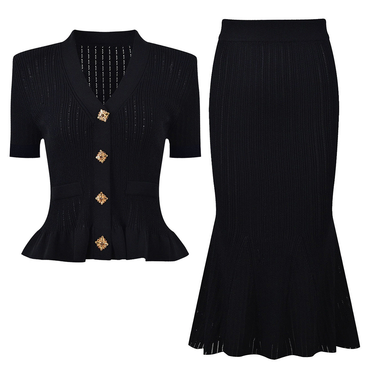 Women's Version Versatile Sleeve Knitted Tup Fishtail Suits