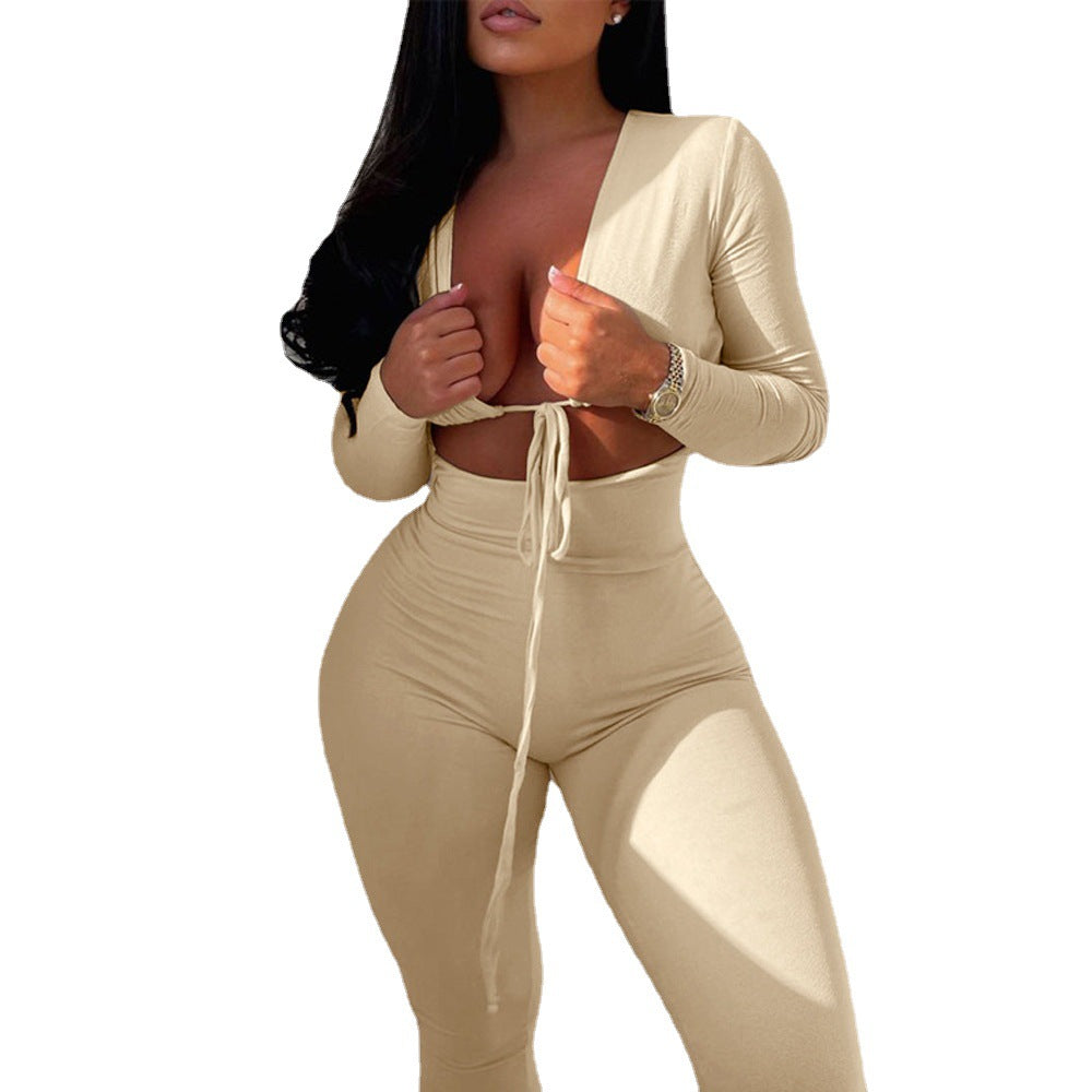 Long Sleeve Slim Fit Bodysuit High Waist Shorts