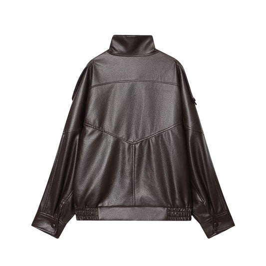 Graceful Autumn Black Imitation Leather Loose Jackets
