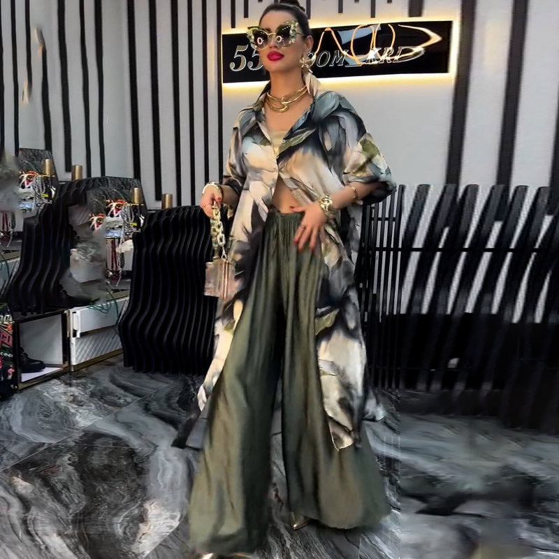 Personalized Printed Loose Wide Leg Two-piece Suits