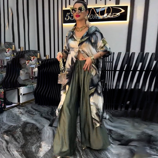 Personalized Printed Loose Wide Leg Two-piece Suits