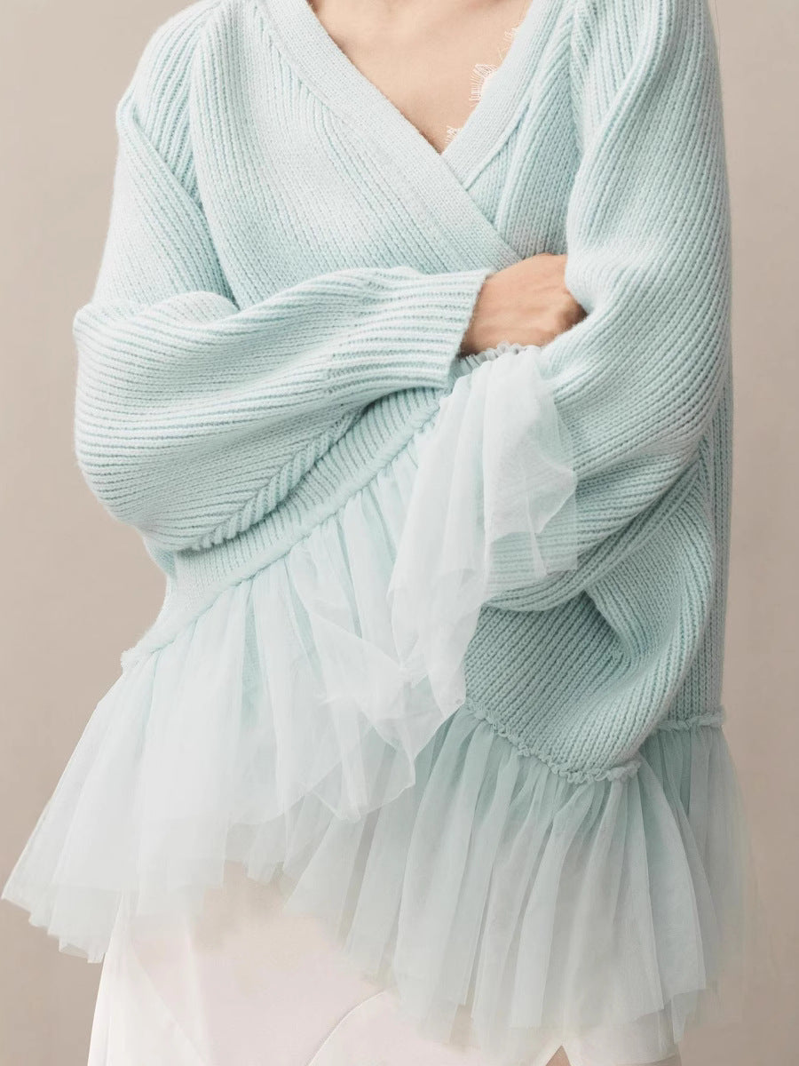 Women's Ruffled Gauze Knitting Long Sleeve Sweaters