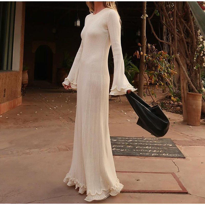 Women's Long Sleeve Knitted Dress Slim High Waist Dresses