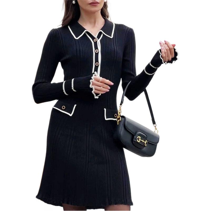 Women's Long Sleeve Knitted Dress Autumn French Dresses