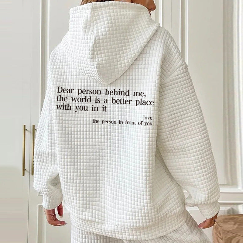 Women's Waffle Hooded Long Sleeve Letter Print Sweatshirt Women's Sweater, Sweater