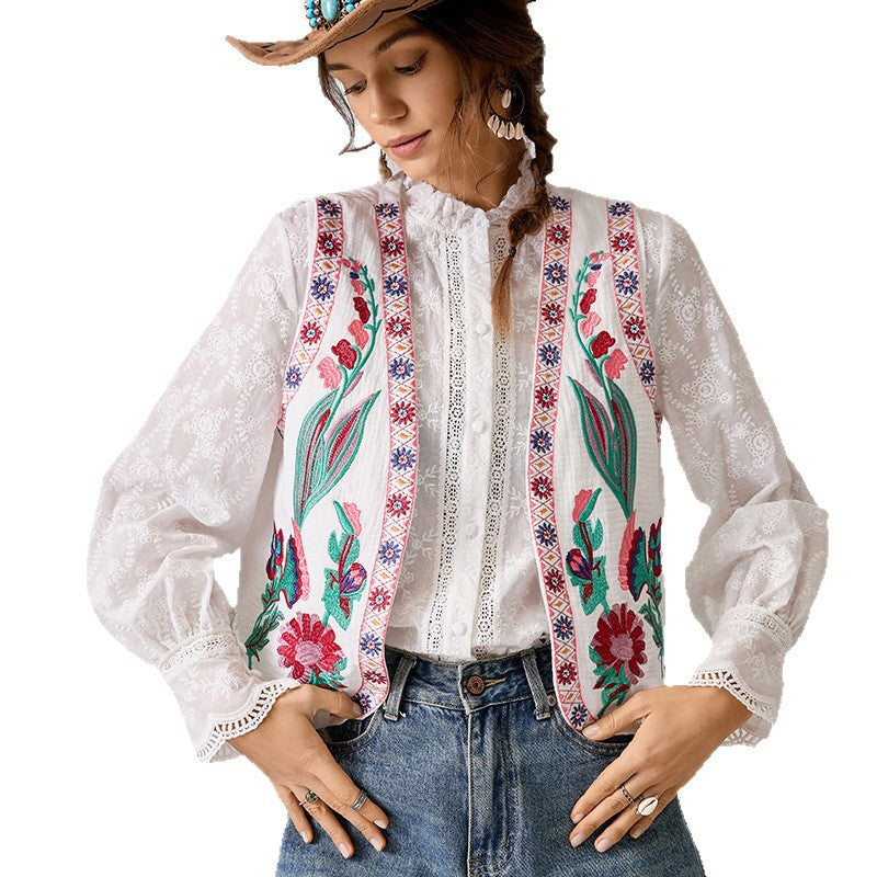 Women's Bohemian Embroidered Cotton Sleeveless Outerwear Women's Vest