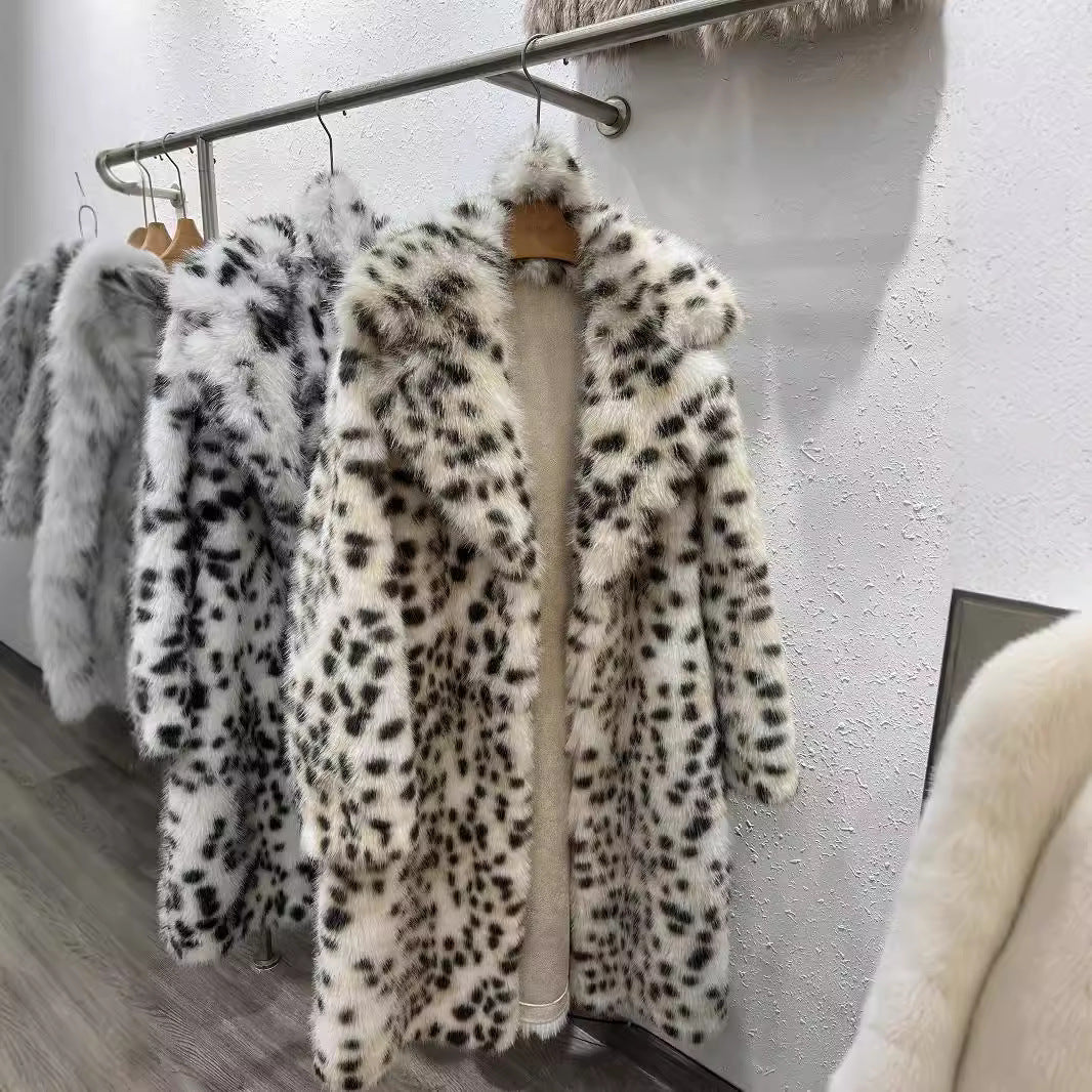 Women's Fur Winter Leopard Print For Mink Elegant Coats