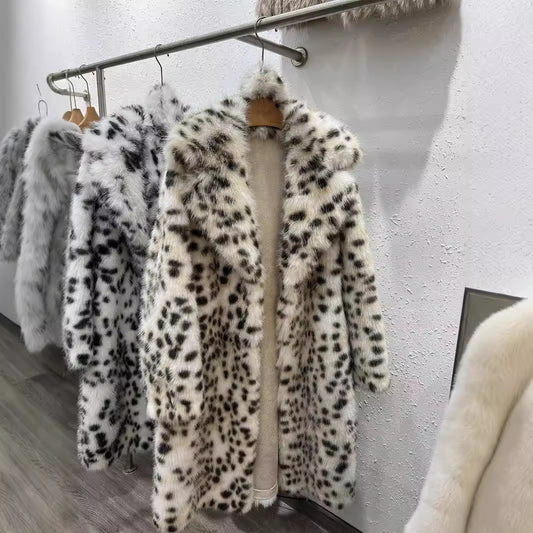 Women's Fur Winter Leopard Print For Mink Elegant Coats