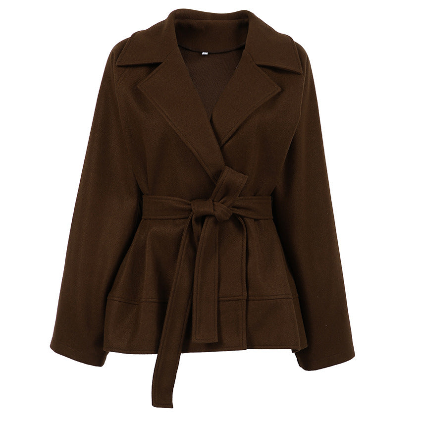 Women's Fashionable Retro Brown Woolen Winter Loose French Coats