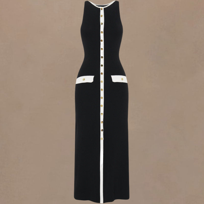 Slouchy Single-breasted Knitted Elegant Sleeveless Floor Dress