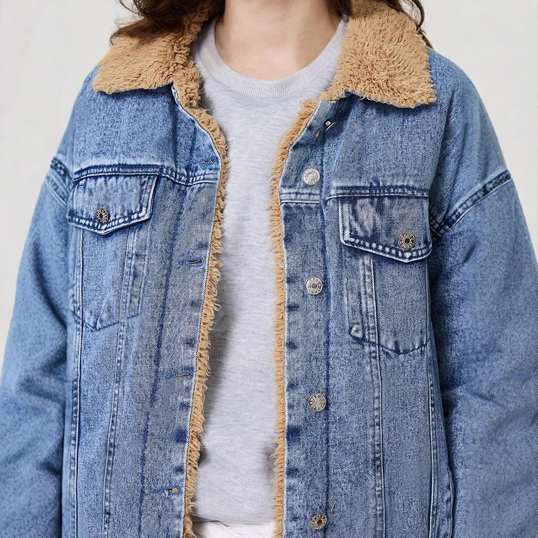 Women's Attractive Loose Fleece-lined Denim Cotton Jackets