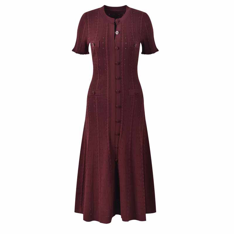 Sleeve Knitted Slit Dress Hollow Single Sweaters