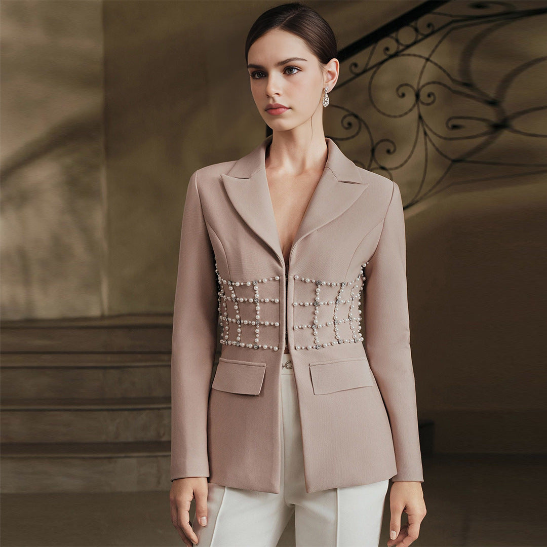 Women's Bandage Fashion Bead Diamond Quality Temperament Small Suit