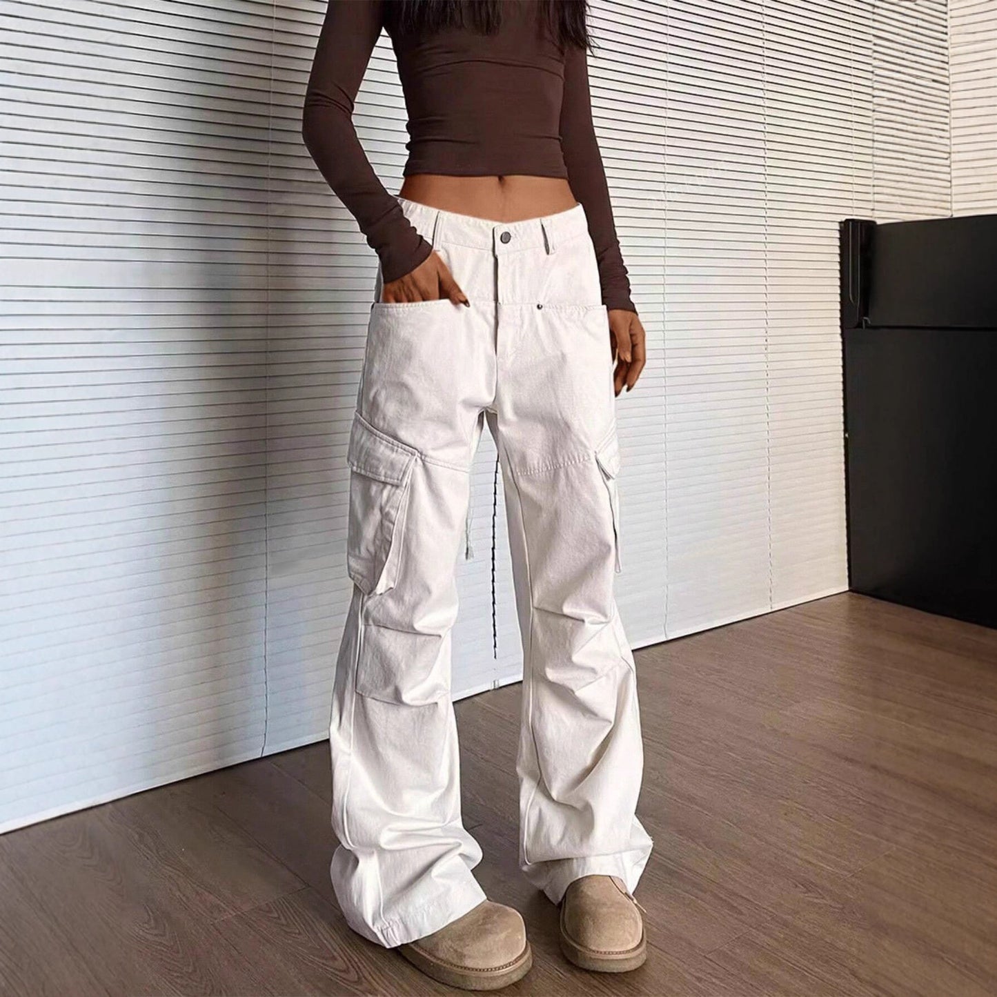 Women's Elegant Solid Color Overalls Straight Loose Design Pants