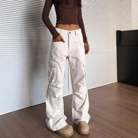 Women's Elegant Solid Color Overalls Straight Loose Design Pants